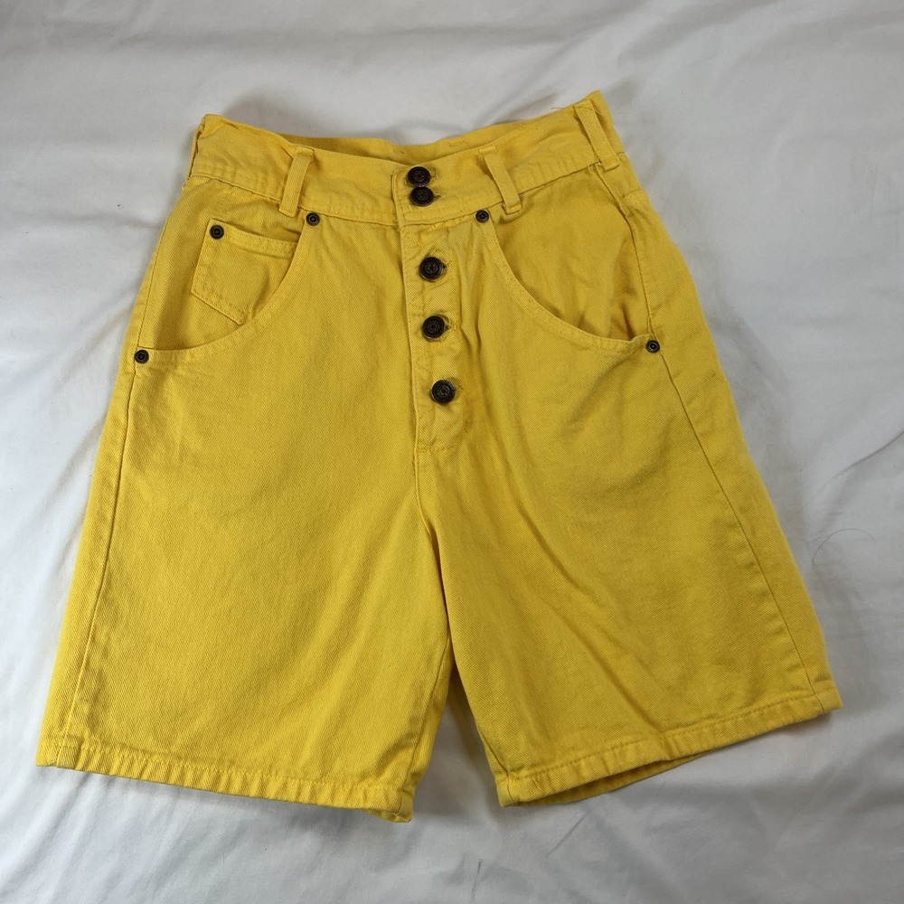 Vintage Paris Sport Club Women Shorts Size 5 Yellow High Waisted Button Fly‎